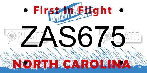 ZAS675 North Carolina License Plate