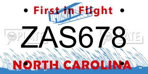 ZAS678 North Carolina License Plate