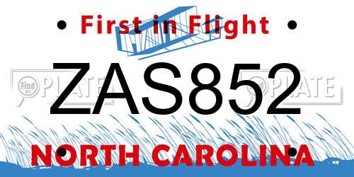 ZAS852 North Carolina License Plate