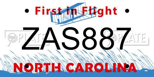 ZAS887 North Carolina License Plate