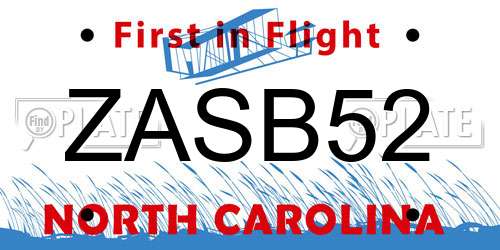 ZASB52 North Carolina License Plate