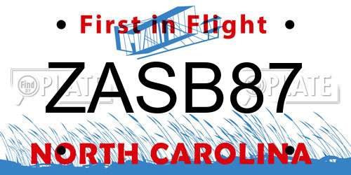 ZASB87 North Carolina License Plate