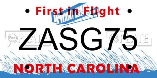 ZASG75 North Carolina License Plate