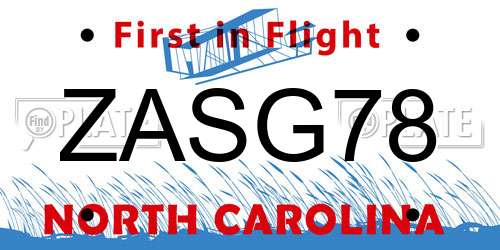 ZASG78 North Carolina License Plate
