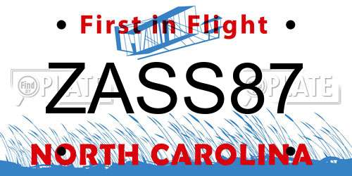 ZASS87 North Carolina License Plate