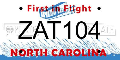 ZAT104 North Carolina License Plate