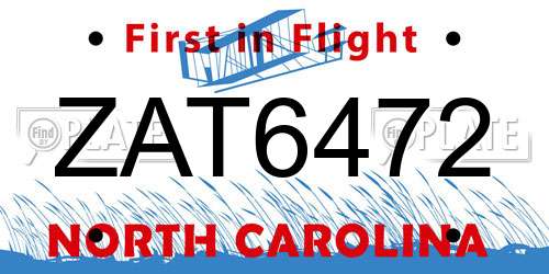 ZAT6472 North Carolina License Plate
