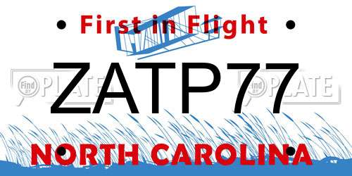 ZATP77 North Carolina License Plate