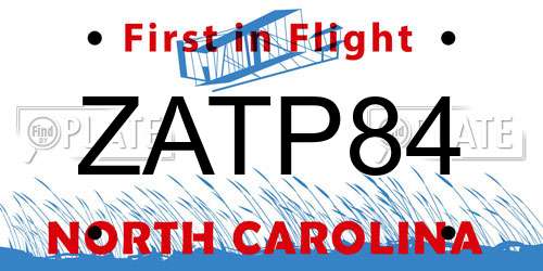 ZATP84 North Carolina License Plate