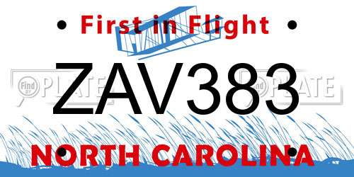 ZAV383 North Carolina License Plate