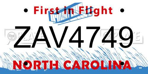 ZAV4749 North Carolina License Plate