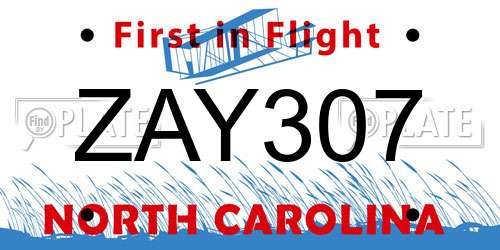 ZAY307 North Carolina License Plate