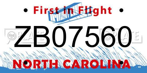 ZB07560 North Carolina License Plate