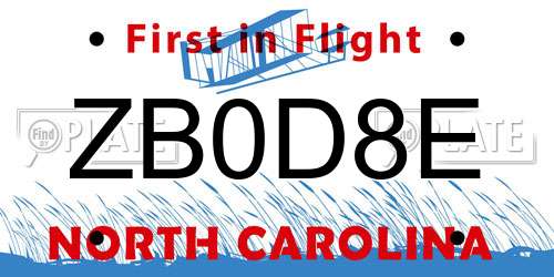 ZB0D8E North Carolina License Plate