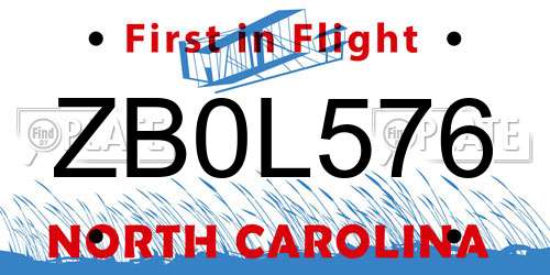 ZB0L576 North Carolina License Plate