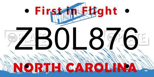 ZB0L876 North Carolina License Plate