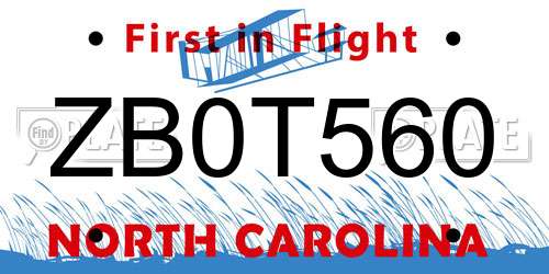 ZB0T560 North Carolina License Plate