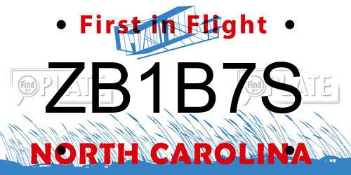 ZB1B7S North Carolina License Plate