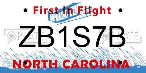 ZB1S7B North Carolina License Plate