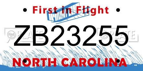 ZB23255 North Carolina License Plate