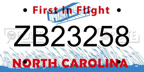 ZB23258 North Carolina License Plate