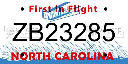 ZB23285 North Carolina License Plate
