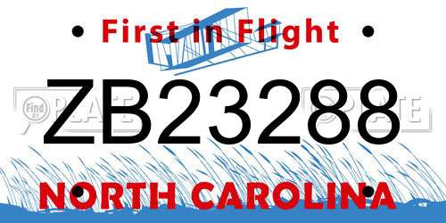 ZB23288 North Carolina License Plate
