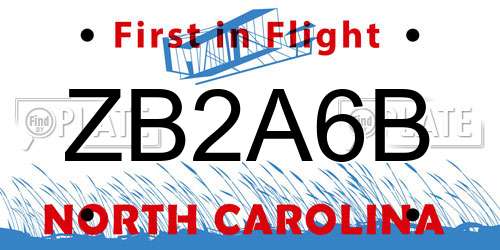 ZB2A6B North Carolina License Plate