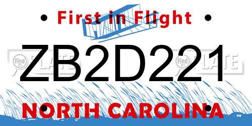 ZB2D221 North Carolina License Plate