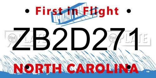 ZB2D271 North Carolina License Plate