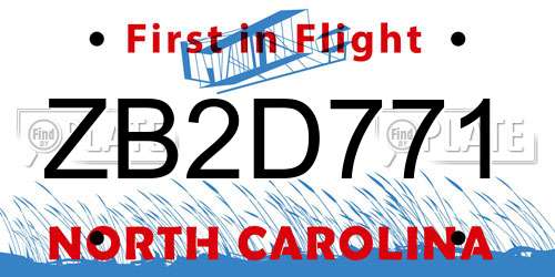 ZB2D771 North Carolina License Plate