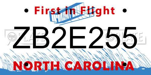 ZB2E255 North Carolina License Plate