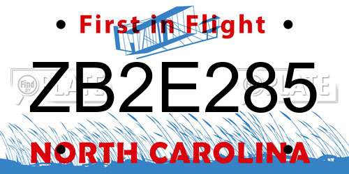 ZB2E285 North Carolina License Plate
