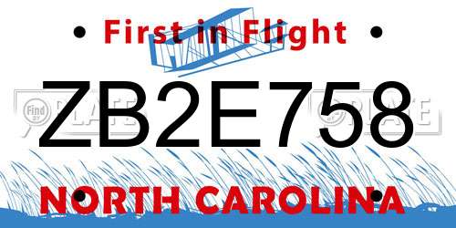 ZB2E758 North Carolina License Plate