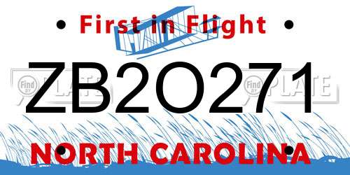 ZB2O271 North Carolina License Plate