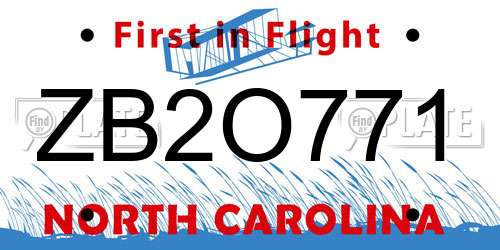 ZB2O771 North Carolina License Plate
