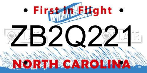 ZB2Q221 North Carolina License Plate