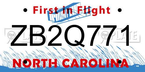 ZB2Q771 North Carolina License Plate