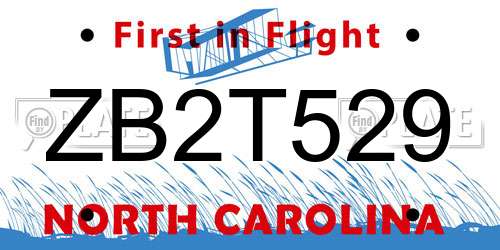 ZB2T529 North Carolina License Plate
