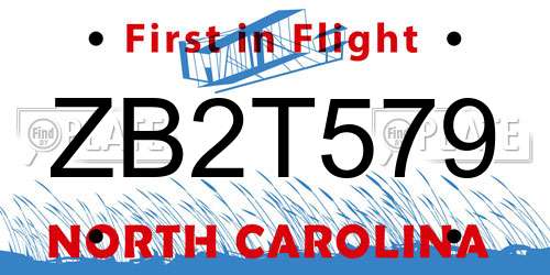 ZB2T579 North Carolina License Plate