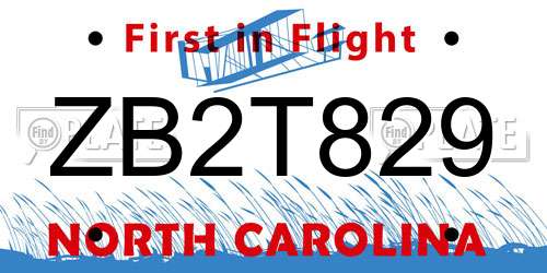 ZB2T829 North Carolina License Plate