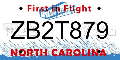 ZB2T879 North Carolina License Plate