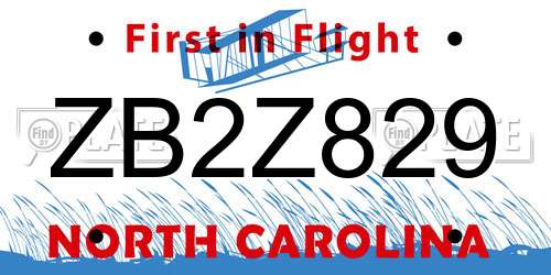 ZB2Z829 North Carolina License Plate