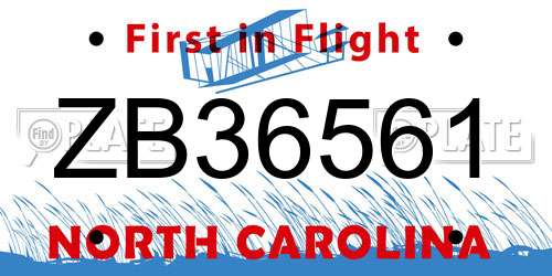 ZB36561 North Carolina License Plate