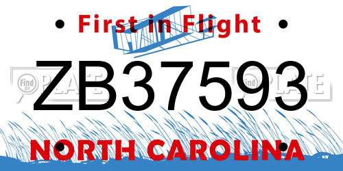 ZB37593 North Carolina License Plate