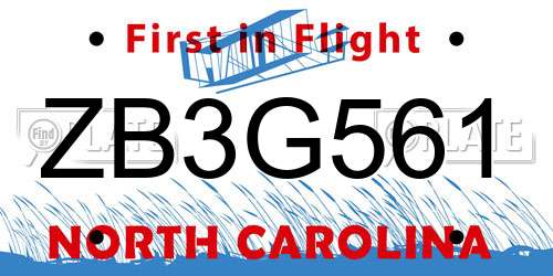 ZB3G561 North Carolina License Plate