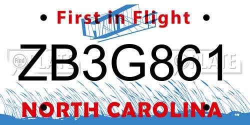 ZB3G861 North Carolina License Plate