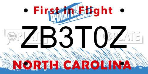 ZB3T0Z North Carolina License Plate