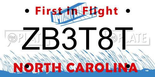 ZB3T8T North Carolina License Plate