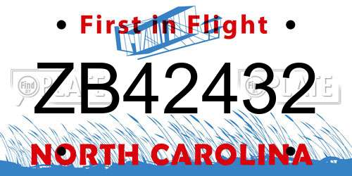 ZB42432 North Carolina License Plate